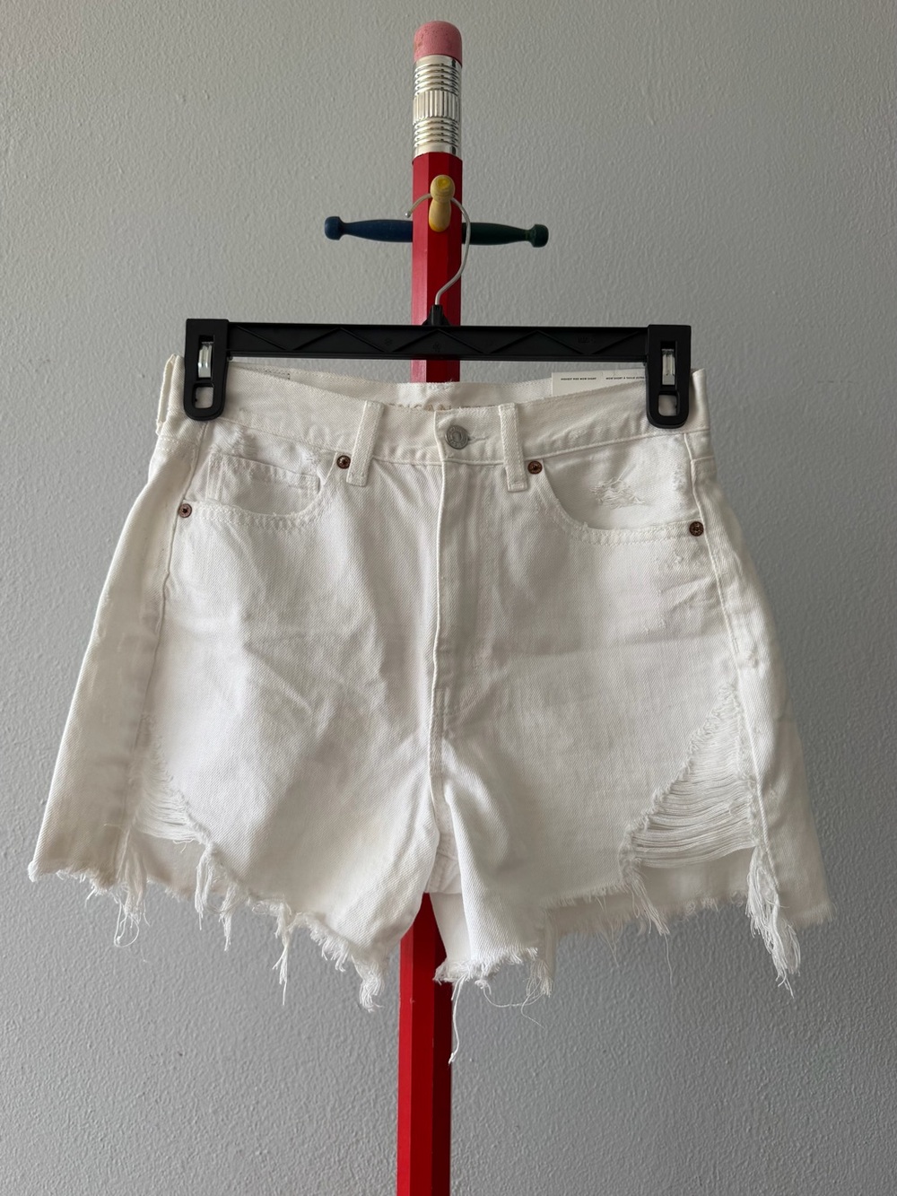 American Eagle Outfitters White High-Rise Distressed Denim Shorts